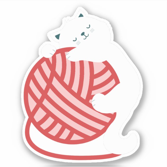 Cute white cat with yarn ball (Front)