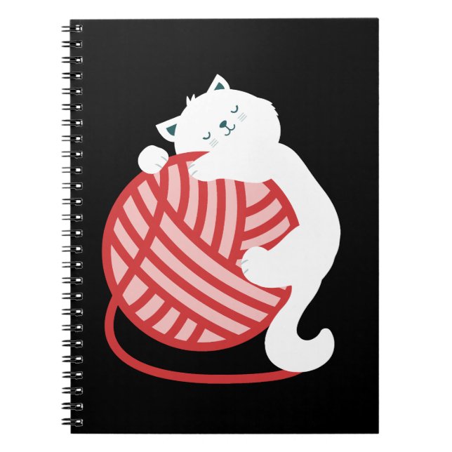Cute white cat with yarn ball notebook (Front)