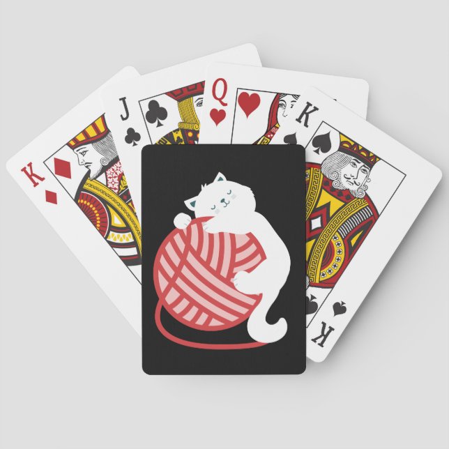 Cute white cat with yarn ball playing cards (Back)