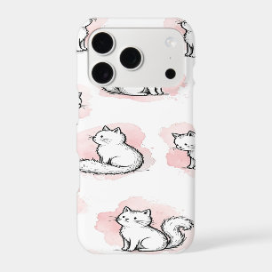 Cute White Cats Pink Watercolor Pattern Kawaii Cat