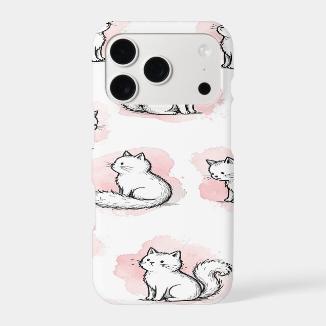 Cute White Cats Pink Watercolor Pattern Kawaii Cat (Back)