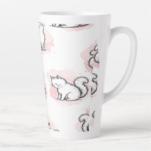 Cute White Cats Pink Watercolor Pattern Kawaii Cat Latte Mug