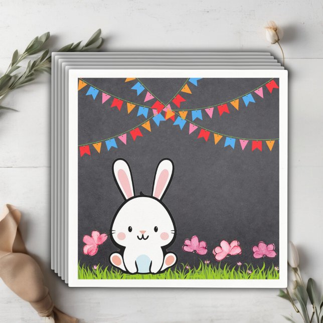Cute White Chalkboard Bunny Baby Shower Napkin (Creator Uploaded)