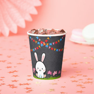 Cute White Chalkboard Bunny Baby Shower Paper Cups