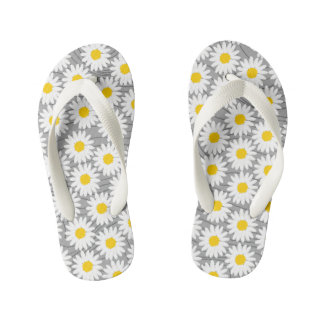 Cute White Chamomile Grey Girl Flip Flops