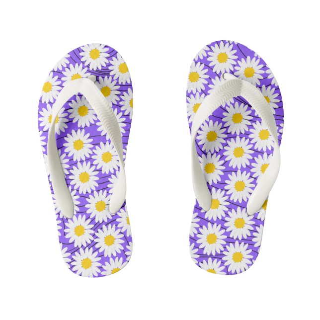 Cute White Chamomile Purple Girl Flip Flops (Footbed)