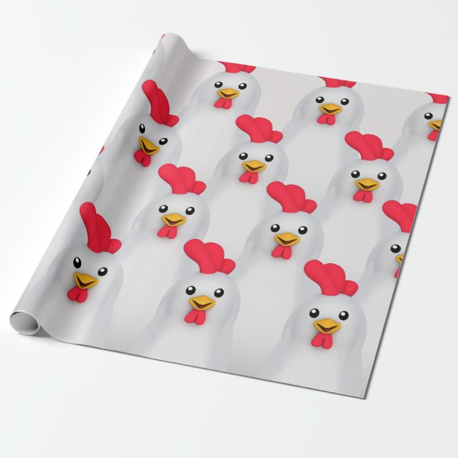 Cute White Chicken / White Rooster Wrapping Paper (Unrolled)