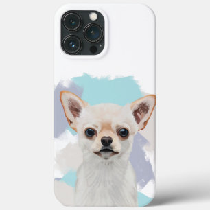 Cute White Chihuahua Abstract Blue iPhone 13 Pro Max Case