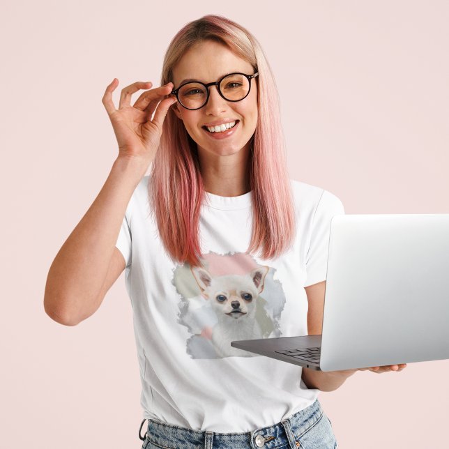 Cute White Chihuahua Abstract Pastel Pink Paint  T-Shirt (Creator Uploaded)