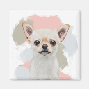 Cute White Chihuahua Abstract Pink Magnet