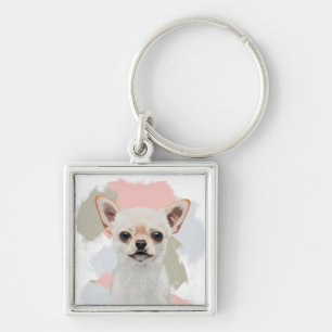 Cute White Chihuahua Dog Key Ring