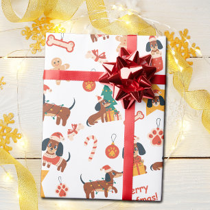 Cute White Christmas Dachshund Merry Woofmas Wrapping Paper