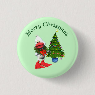 Cute White Christmas Duck Wearing a Wreath 3 Cm Round Badge