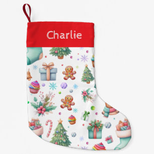 Cute White Christmas Pattern   Holiday Cheer Small Christmas Stocking