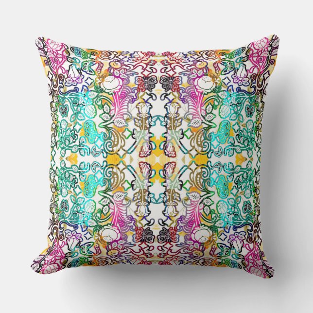 Cute white colourful flowers  cushion (Front)