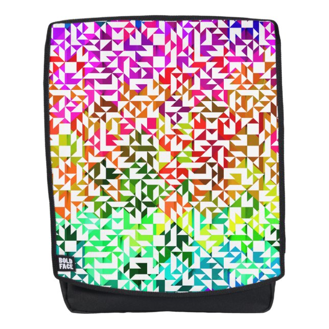 Cute white colourful geometric patterns backpack (Front)