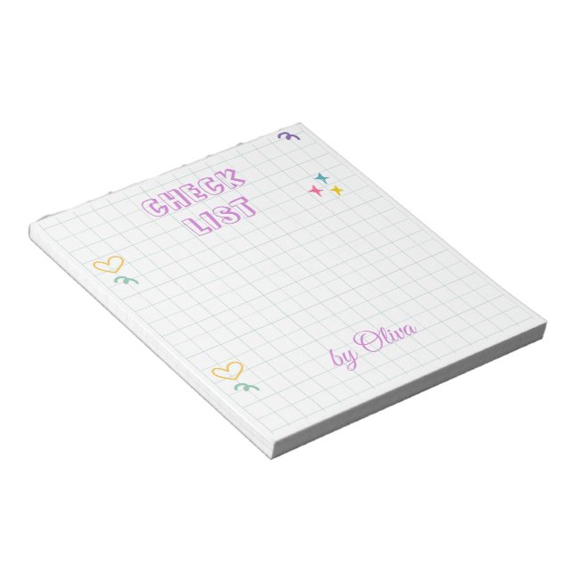 Cute White & Colourful Gingham Pattern Notepad (Angled)