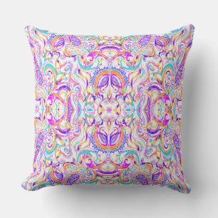 Cute white colourful paisley design cushion
