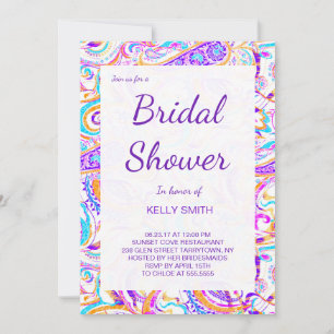 Cute white colourful paisley design invitation