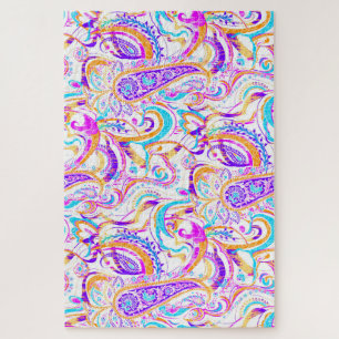 Cute white colourful paisley design jigsaw puzzle