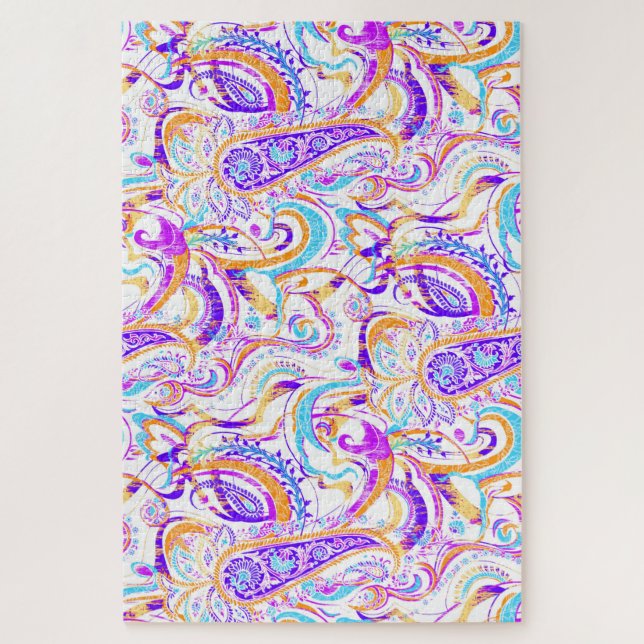 Cute white colourful paisley design jigsaw puzzle (Vertical)