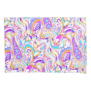 Cute white colourful paisley design pillowcase