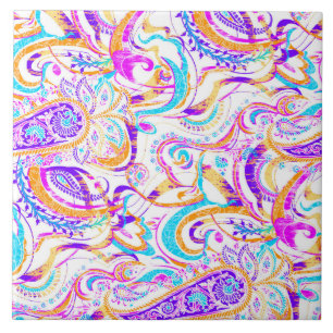 Cute white colourful paisley design tile