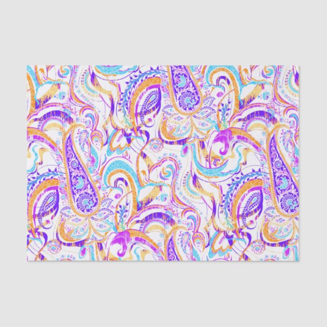 Cute white colourful paisley design tissue paper (Front)