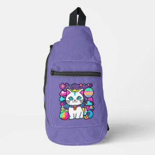 Cute White Cosmic Space Kitty Cat Sling Bag