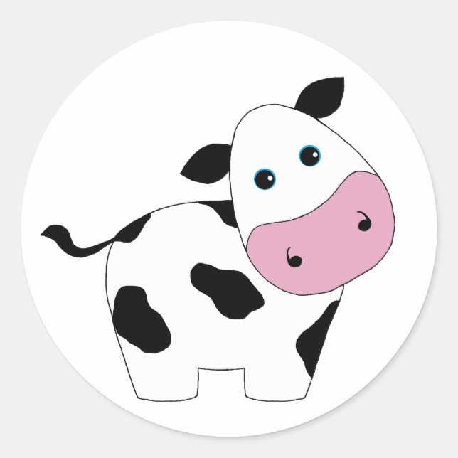 Cute White Cow Classic Round Sticker (Front)