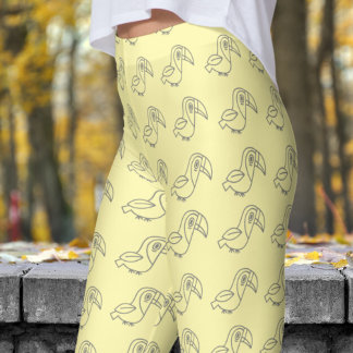 Cute White Cream Toucan Bird Pattern Leggings