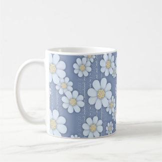 Cute White Daisies on Blue Daisy Coffee Mug