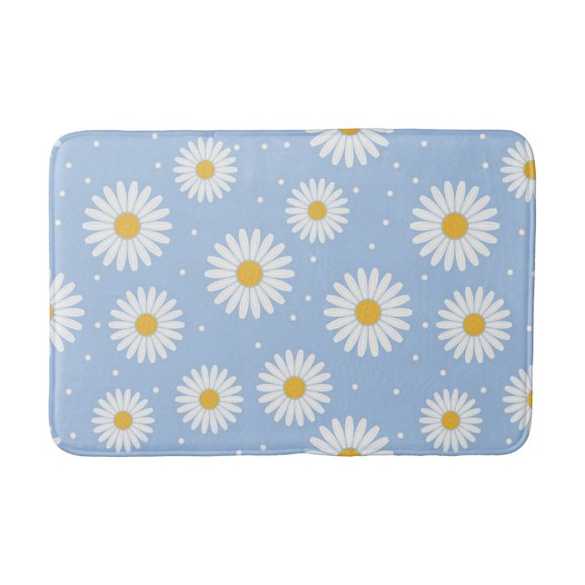 Cute White Daisy Blue Bath Mat. Mat (Front)