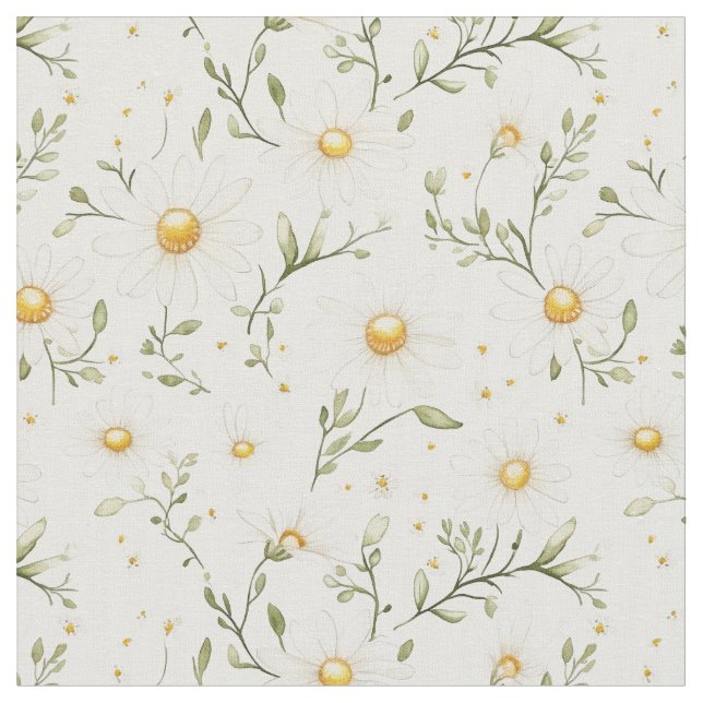 Cute White Daisy Floral Pattern for Sewing, Crafts Fabric (Close Up)
