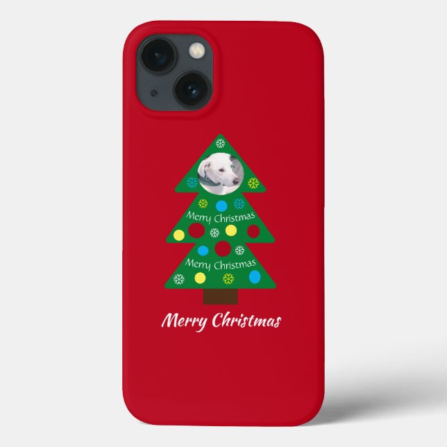 Cute White Dog Colourful Christmas Tree Red Case-Mate iPhone Case (Back)