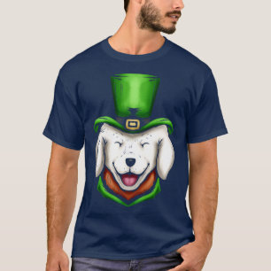 Cute White Dog Golden Retriever Green Hat St Patri T-Shirt