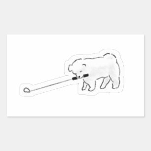 Cute White Dog Holding Leash In Mouth Walking Dood Rectangular Sticker