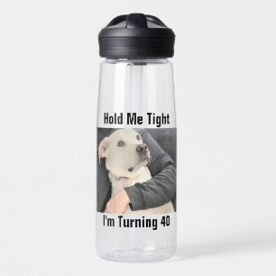 Cute White Dog Scared to Turn 40 Funny Birthday Water Bottle