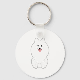 Cute White Dog. Spitz or Pomeranian. Key Ring