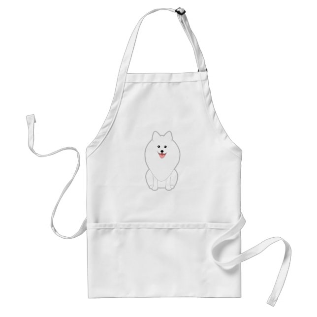 Cute White Dog. Spitz or Pomeranian. Standard Apron (Front)