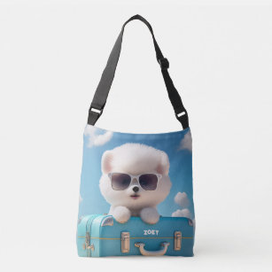 Cute White Dog Travel Suitcase Personalised Name Crossbody Bag