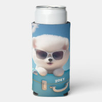 Cute White Dog Travel Suitcase Personalised Name