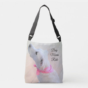 Cute White Dog Wear Pink Scarf Crossbody Bag