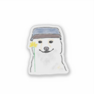 Cute White Dog Wearing Hat Holding Yellow Flower D
