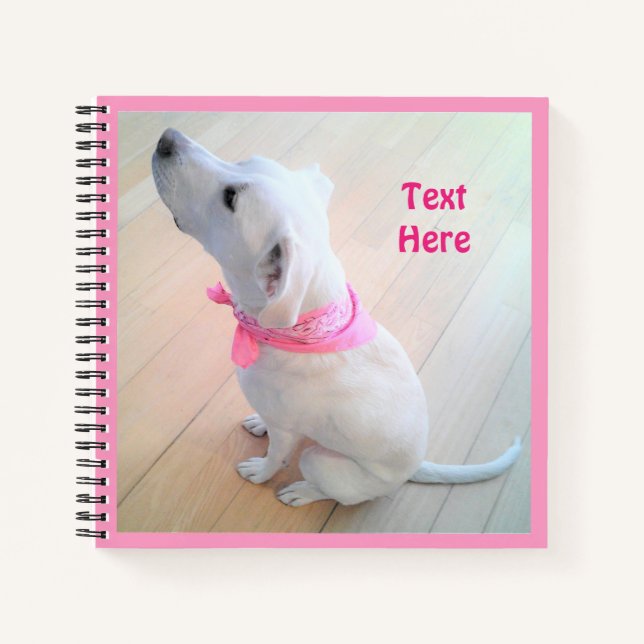 Cute White Dog Wearing Pink Scarf Easter Gift Notebook (Front)