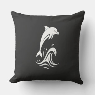 Cute White Dolphin Jumping Waves Ocean Papercut Ar Cushion