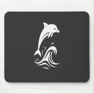 Cute White Dolphin Jumping Waves Ocean Papercut Ar Mouse Pad