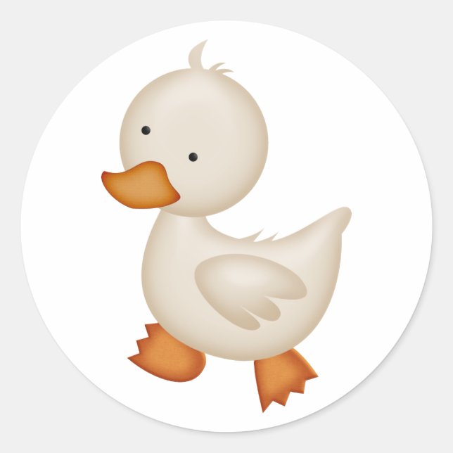 Cute White Duck Classic Round Sticker (Front)