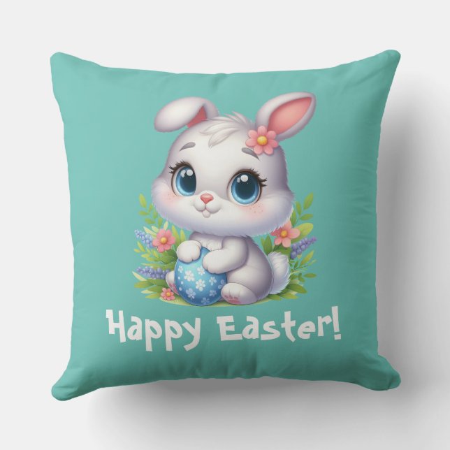 Cute White Easter Bunny with Egg Cushion (Back)