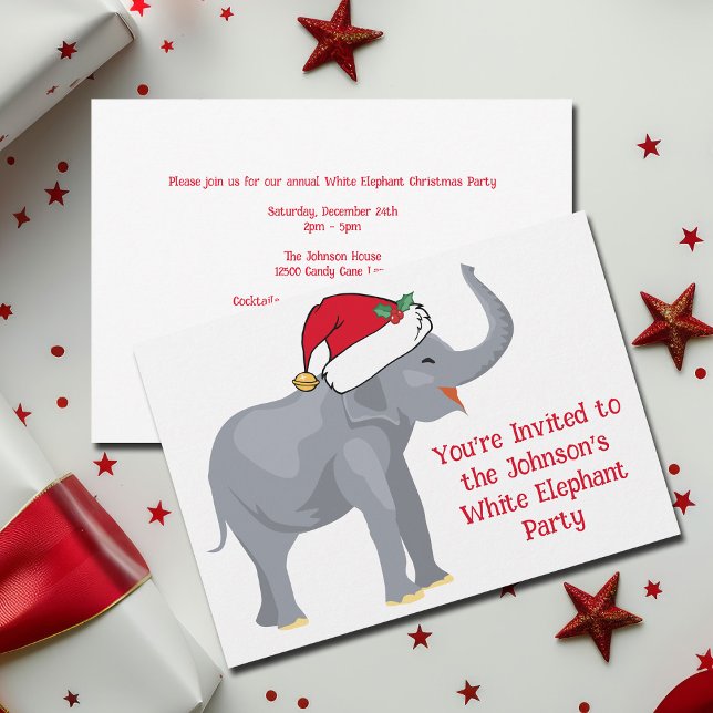 Cute White Elephant Christmas Custom Holiday Party Invitation (Creator Uploaded)